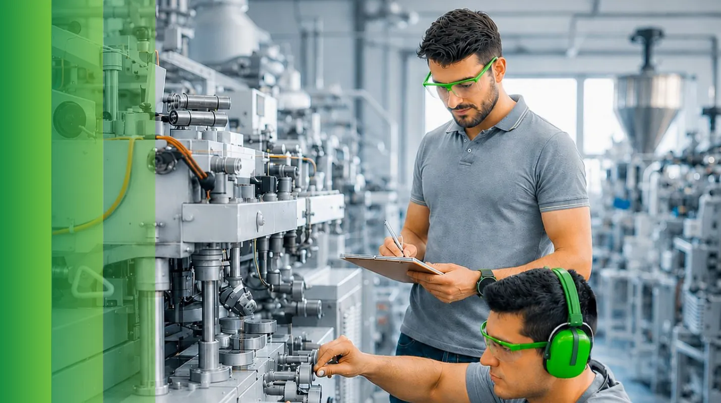 Industrieservice: Techniker bei der Wartung einer Maschine